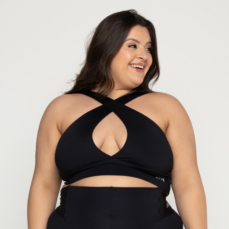Top Cruzado 3 em 1 Plus Size Preto