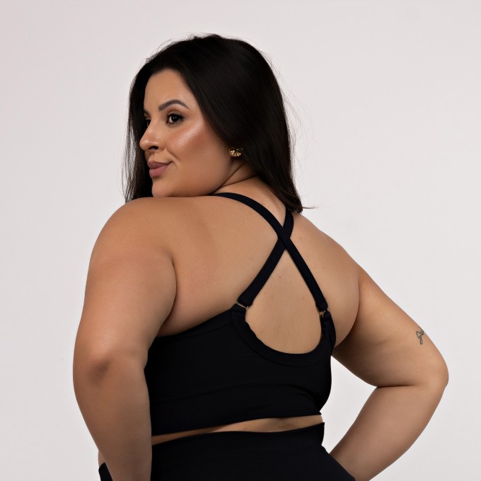 Top Canelado Plus Size Alças Cruzadas