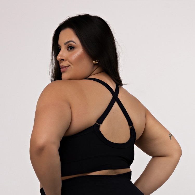 Top Canelado Plus Size Alças Cruzadas