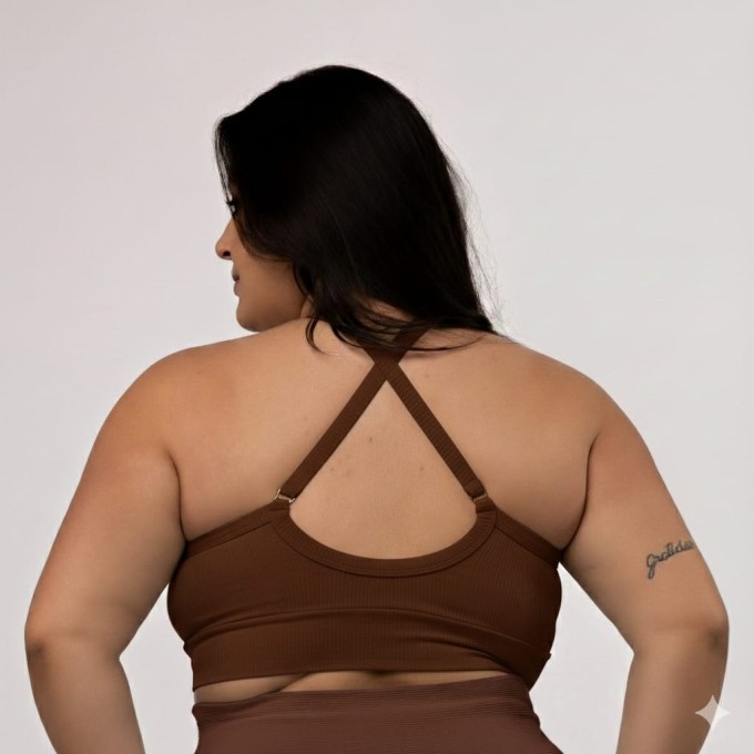 Top Canelado Plus Size Alças Cruzadas