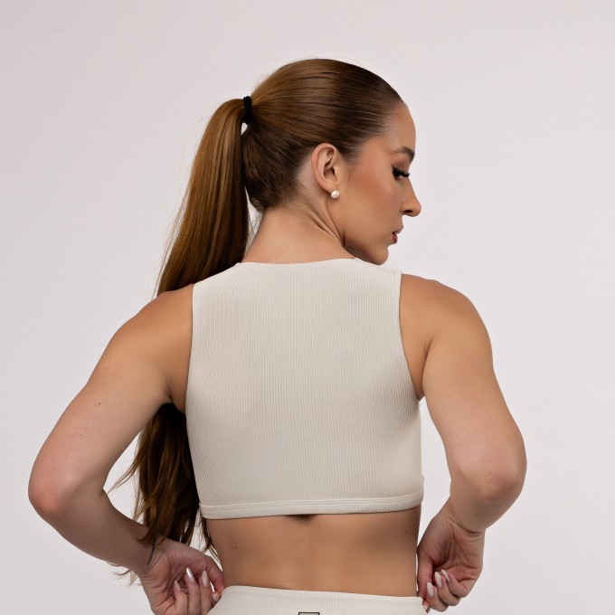 Top Cropped Canelado Decote Reto