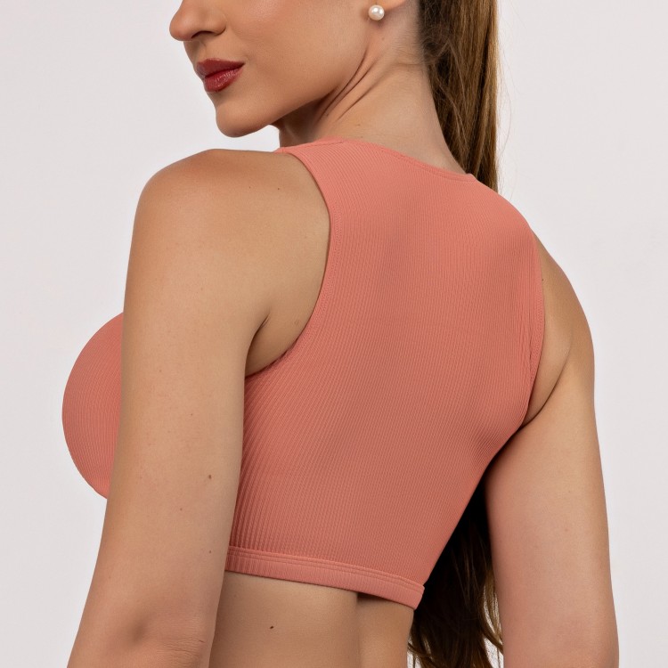 Top Cropped Canelado Decote Reto
