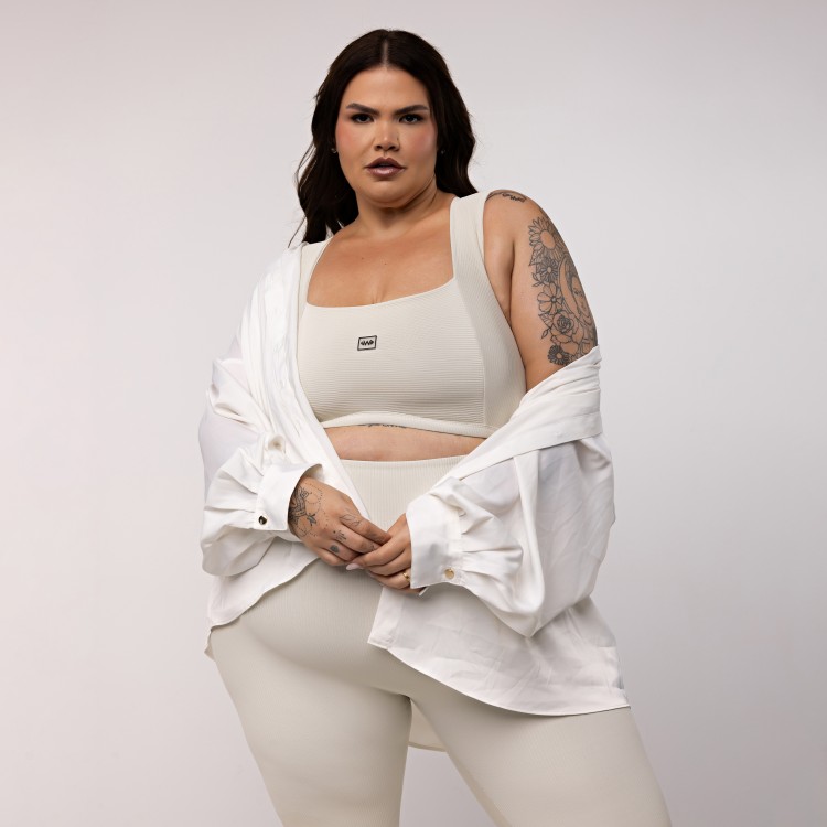 Top Cropped Canelado Plus Size Decote Reto