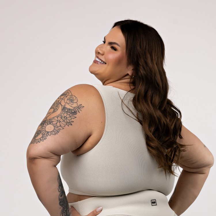 Top Cropped Canelado Plus Size Decote Reto
