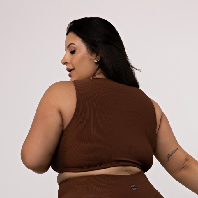 Top Cropped Canelado Plus Size Decote Reto