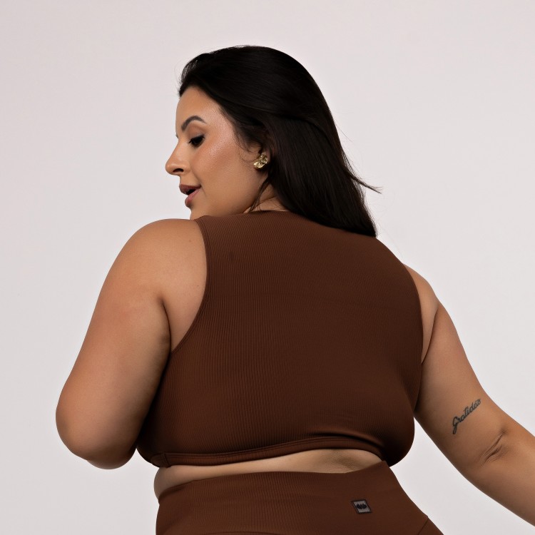 Top Cropped Canelado Plus Size Decote Reto