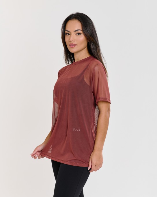 Blusão Power Oversized de Tule Plus Size Marrom