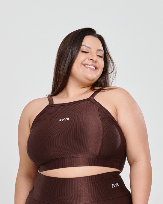 Top Canelado Alcinha Plus Size Dark Oak