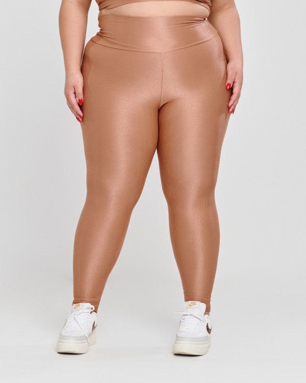 Calça Canelada Recorte V Plus Size Mocha
