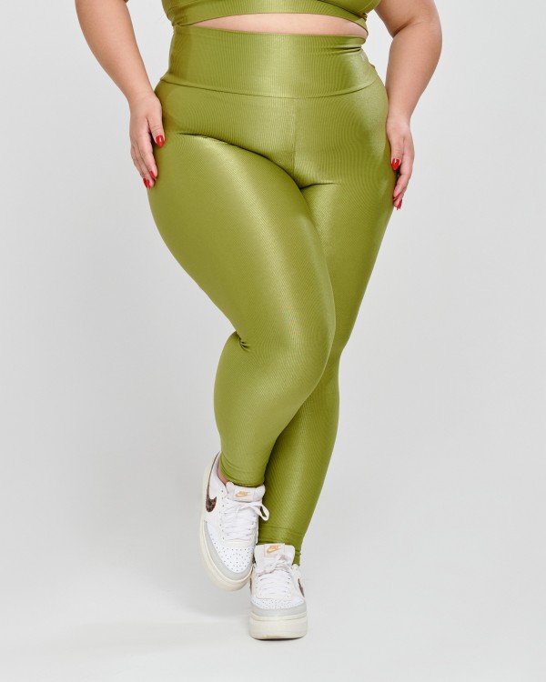 Calça Canelada Recorte V Plus Size Pistache