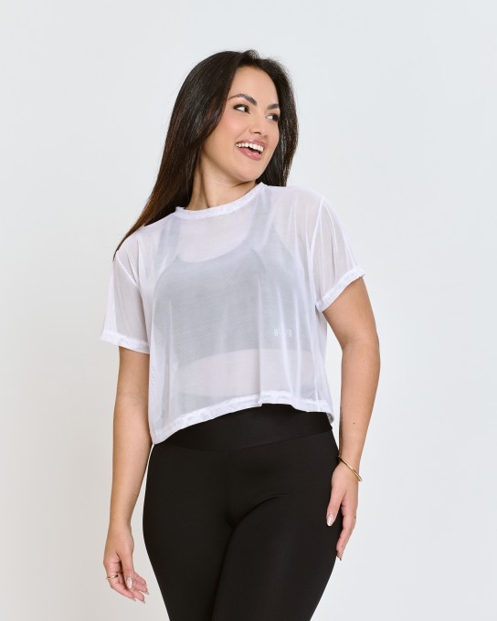 Cropped Power de Tule Branco