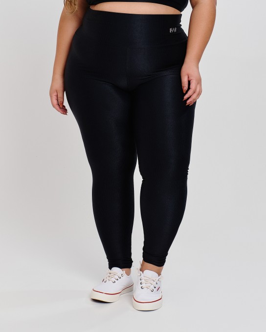 Calça Canelada Recorte V Plus Size Preta