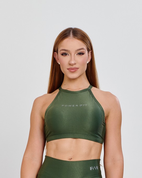 Top Canelado Halter Neck Verde Militar