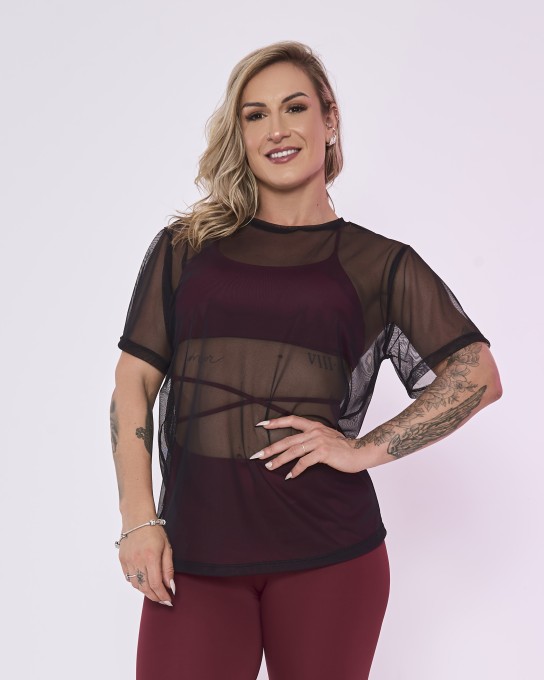 Blusão Power Oversized de Tule Preto