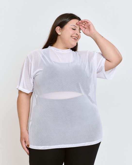 Blusão Power Oversized de Tule Plus Size Branco