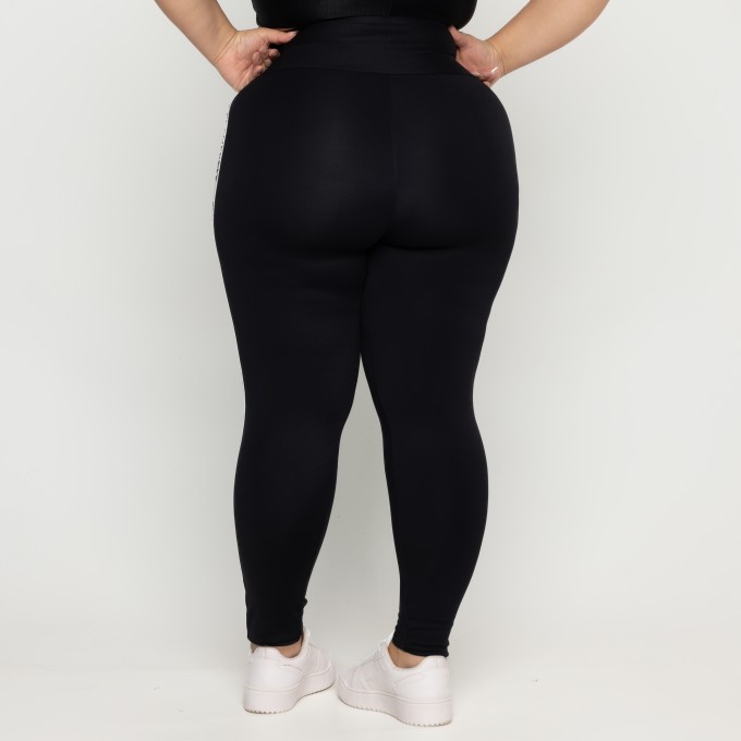 Calça Power Fit Plus Size Preto com Prata