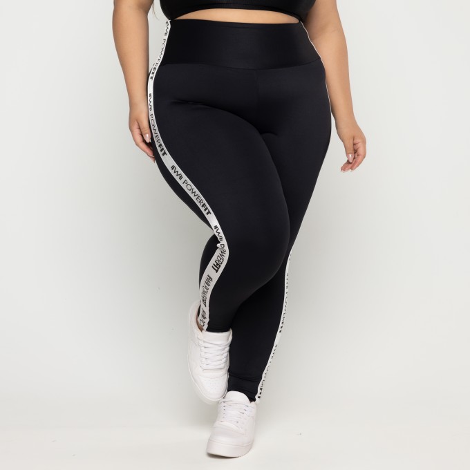 Calça Power Fit Plus Size Preto com Prata