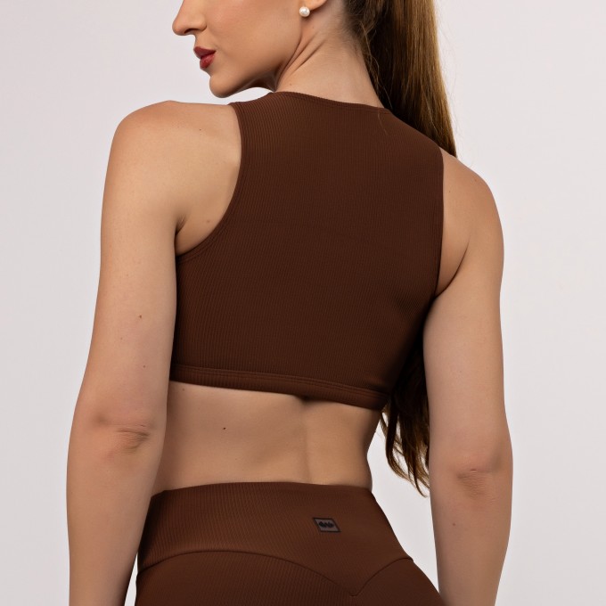 Top Cropped Canelado Decote Reto